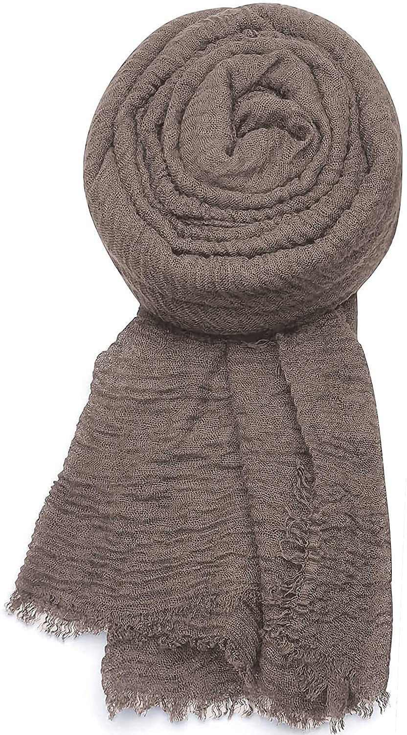 World of Shawls Chic Ladies Cotton Blend Crinkle Distressed Effect Scarf with Fringed Edges (Mocha)