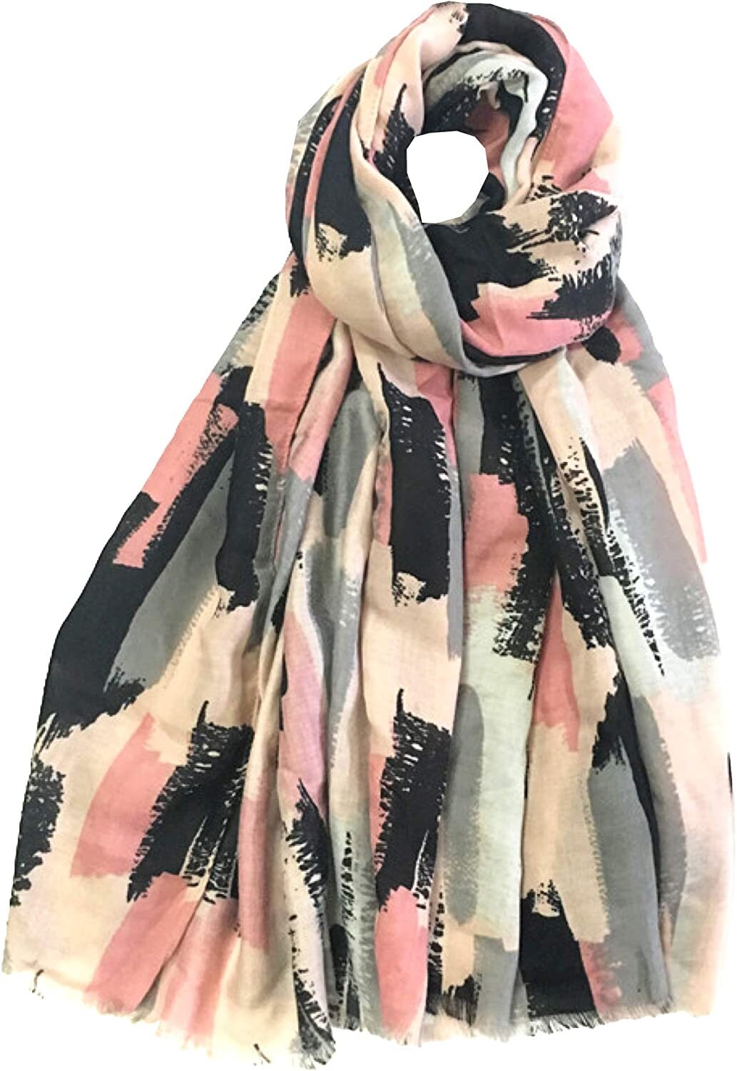 World of Shawls Abstract Brush Stroke Print Scarfs for Women Ladies - Grey Khaki Black Pink Navy Red Silver - Stylish Scarves Shawl Wrap