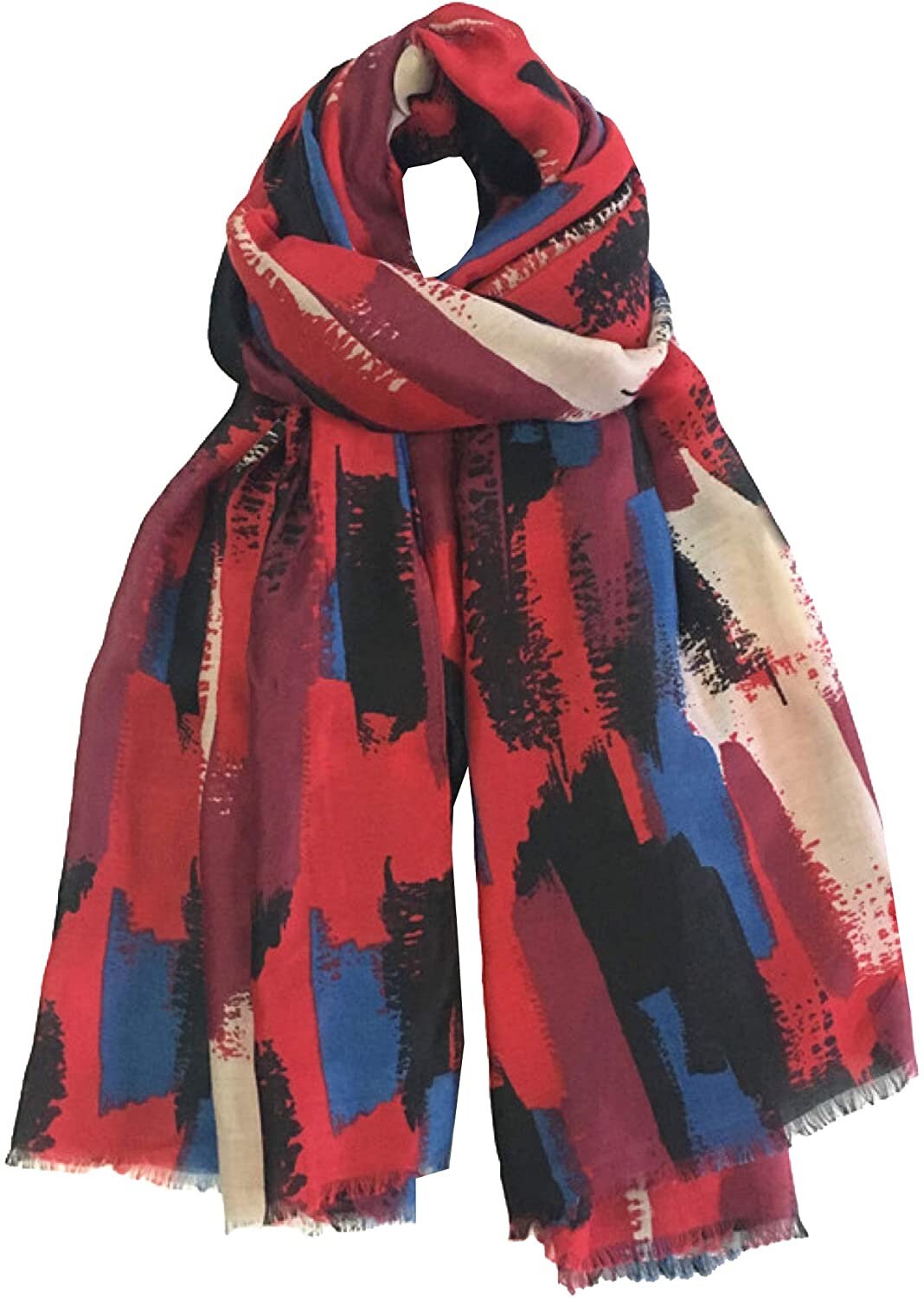 World of Shawls Abstract Brush Stroke Print Scarfs for Women Ladies - Grey Khaki Black Pink Navy Red Silver - Stylish Scarves Shawl Wrap