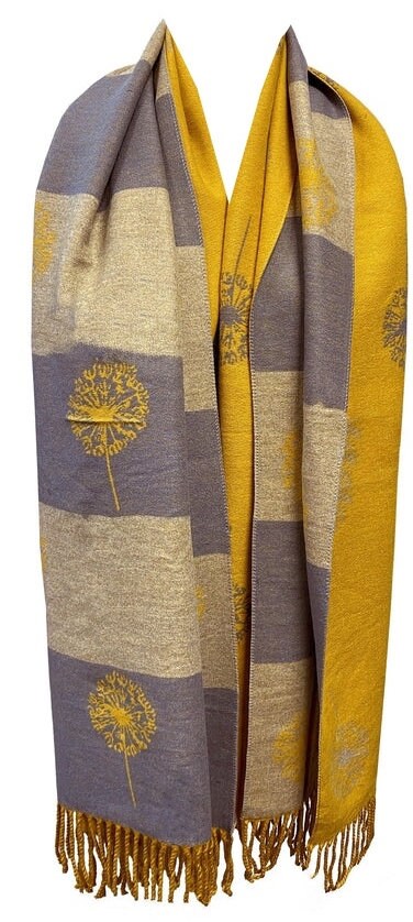 Mustard WINTER WARMER Reversible Thick Long Dandelion Print Fashion Scarf Blanket thick extra long cape shawl Perfect Gift For Her