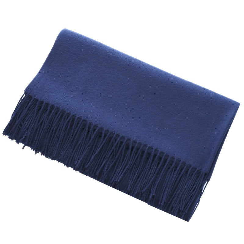 Navy Blue Winter Warm Cashmere Feel Wrap Blanket Shawl Scarf Warm Soft Cozy