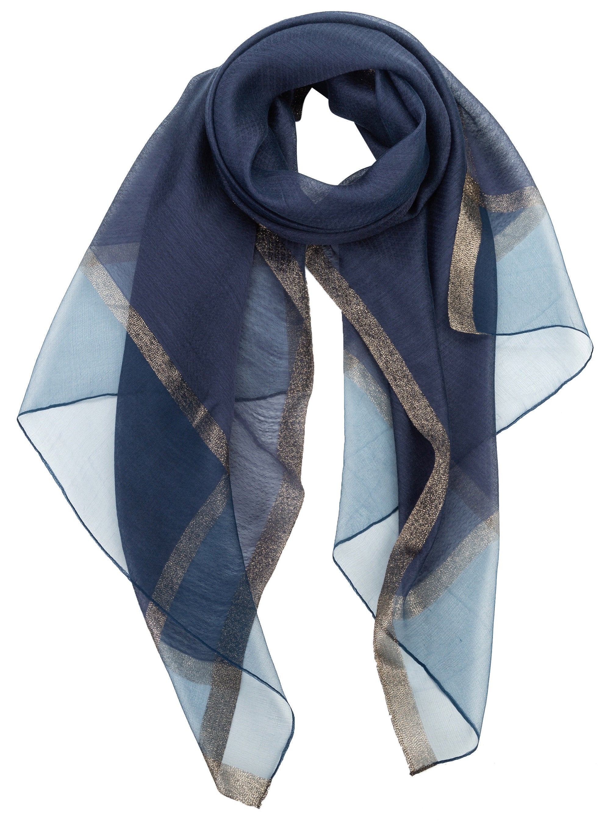 Sheer Classy Elegant Scarf Wrap Ideal for Party Event Occasion Gift - Navy Blue / Gold