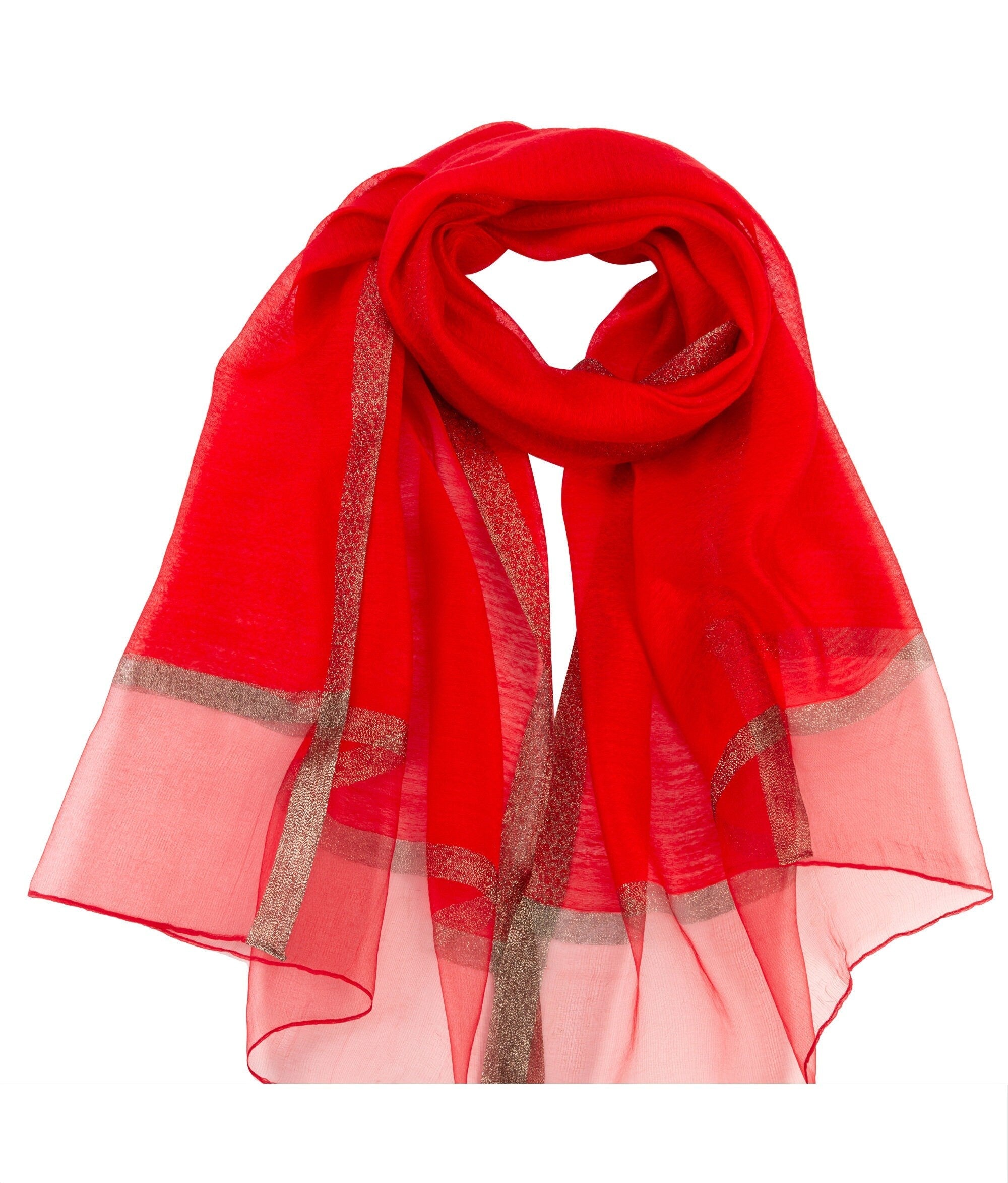 Sheer Classy Elegant Scarf Wrap Ideal for Party Event Occasion Gift - Red / Gold