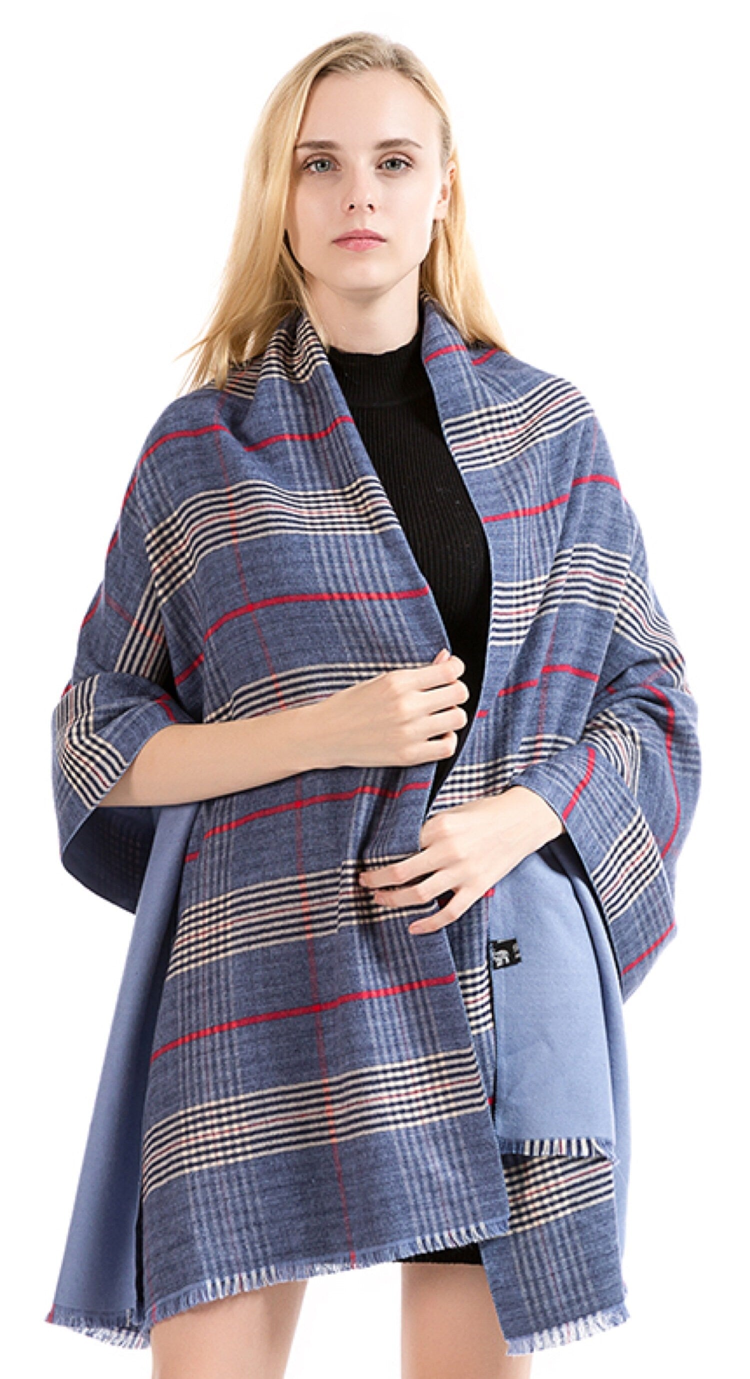 Navy/Denim Blue NEW Classic Reversible Plaid Tartan Look Scarf Wrap Blanket Shawl Warm Soft Cosy UNISEX