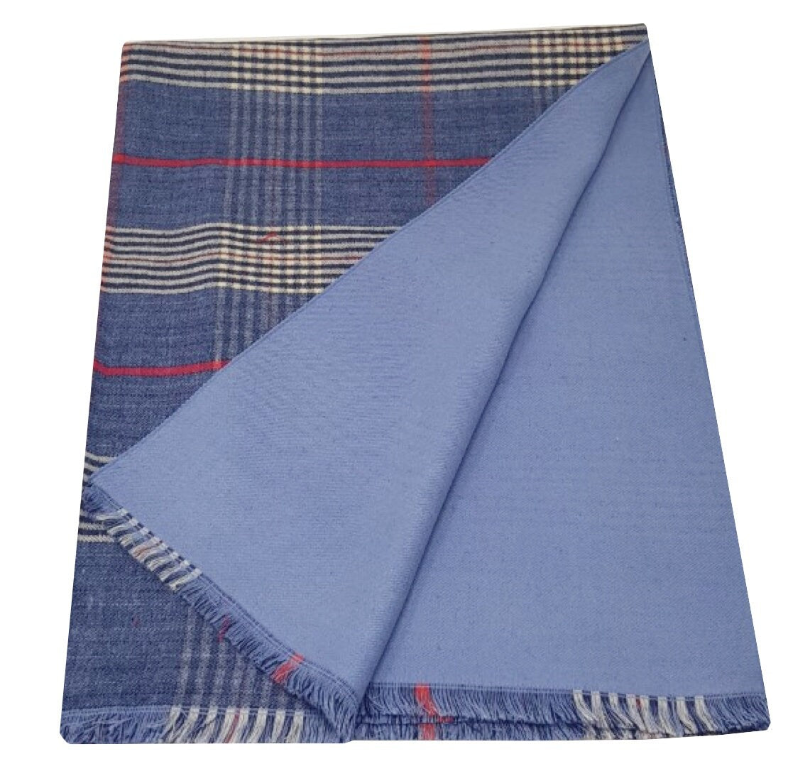Navy/Denim Blue NEW Classic Reversible Plaid Tartan Look Scarf Wrap Blanket Shawl Warm Soft Cosy UNISEX