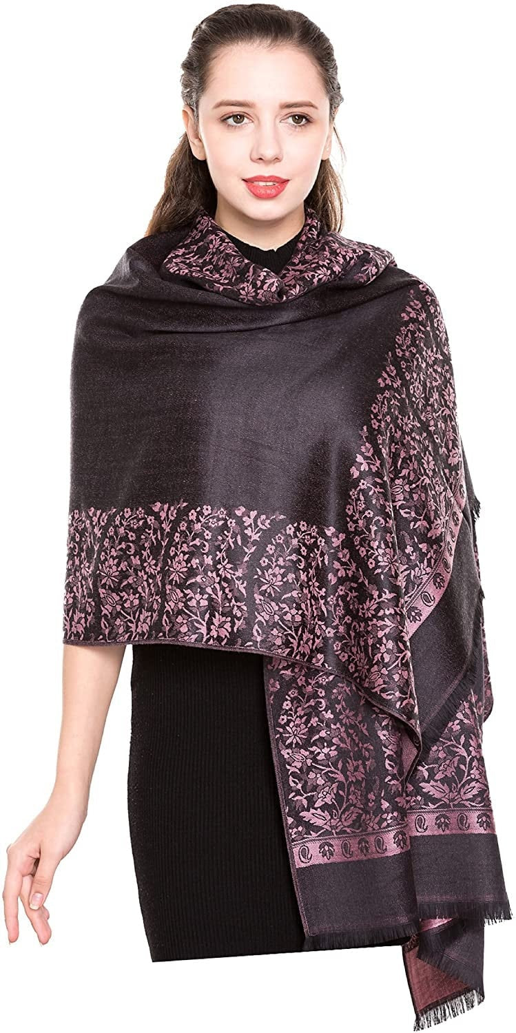Reversible/Two Sided Print Self Embossed Pashmina Feel Wrap Scarf Stole Scarves Shawl