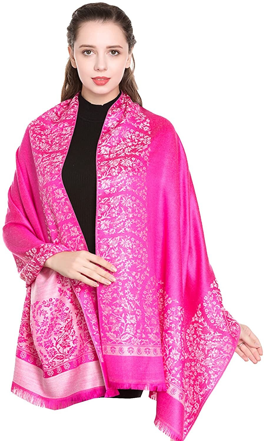 Reversible/Two Sided Print Self Embossed Pashmina Feel Wrap Scarf Stole Scarves Shawl