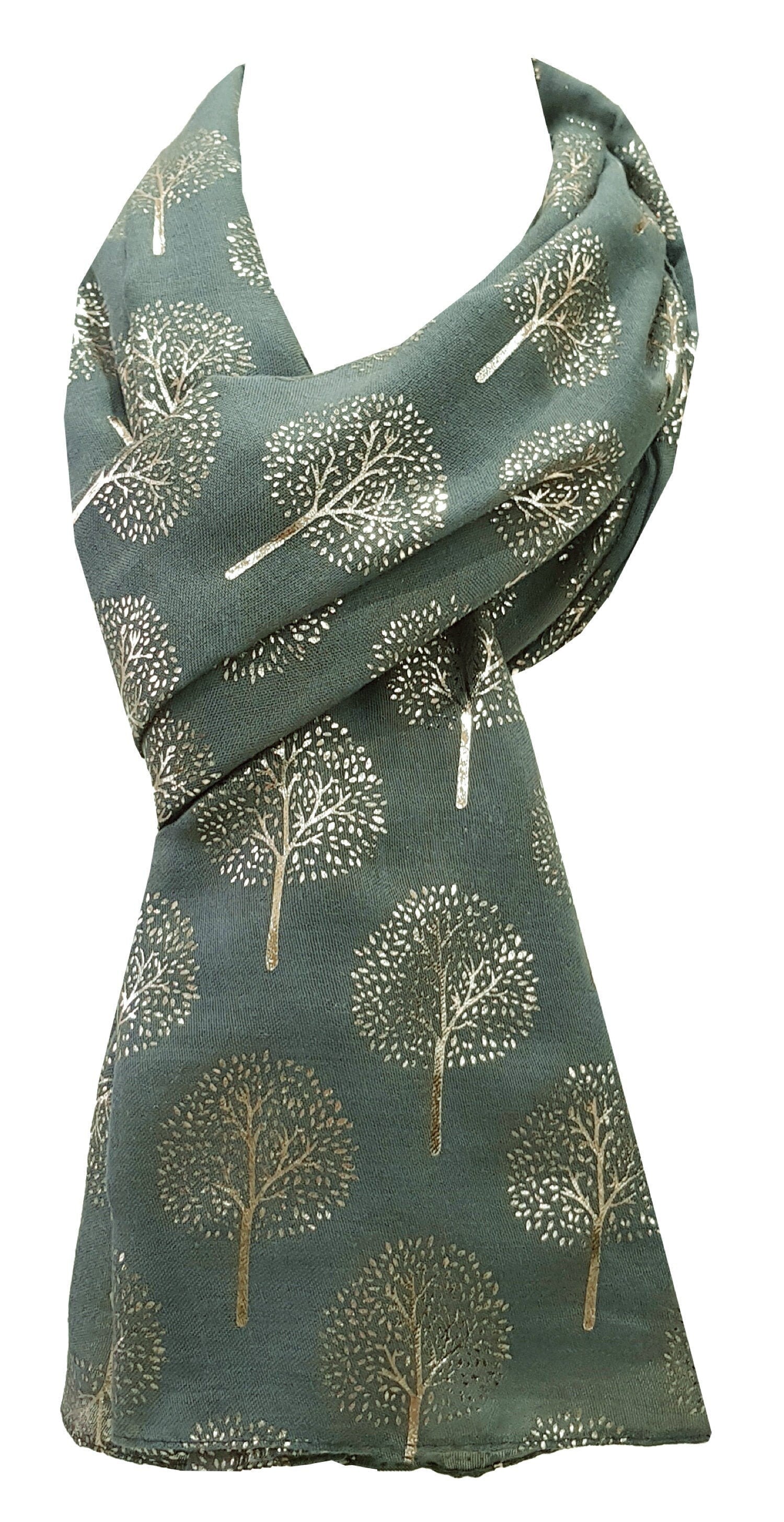 Glam GREY Mulberry Tree Scarf with GOLD Metallic Foil Classy Ritzy Scarf Wrap Shawl Ideal Gift