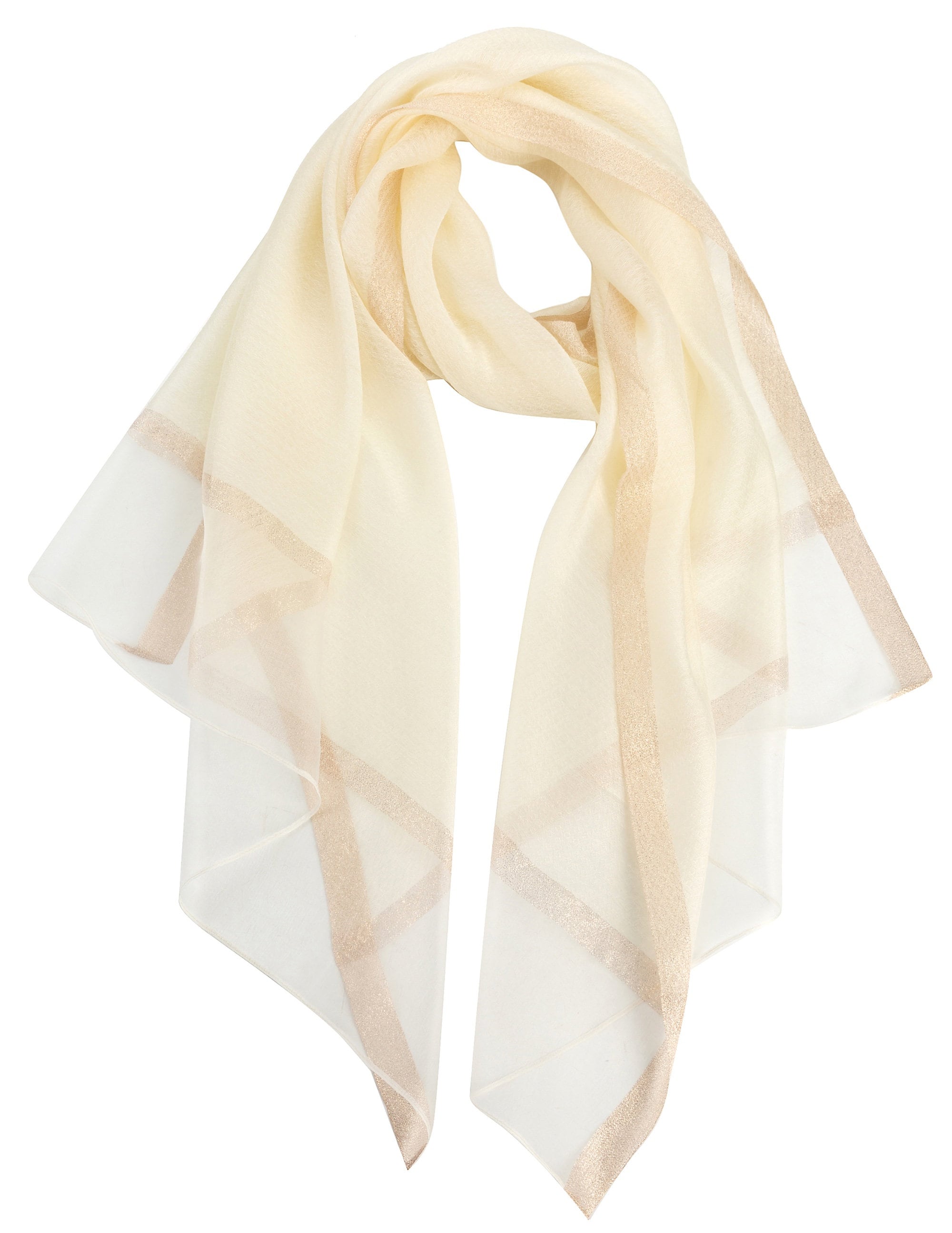 Sheer Classy Elegant Scarf Wrap Ideal for Party Event Occasion Gift - Cream / Gold