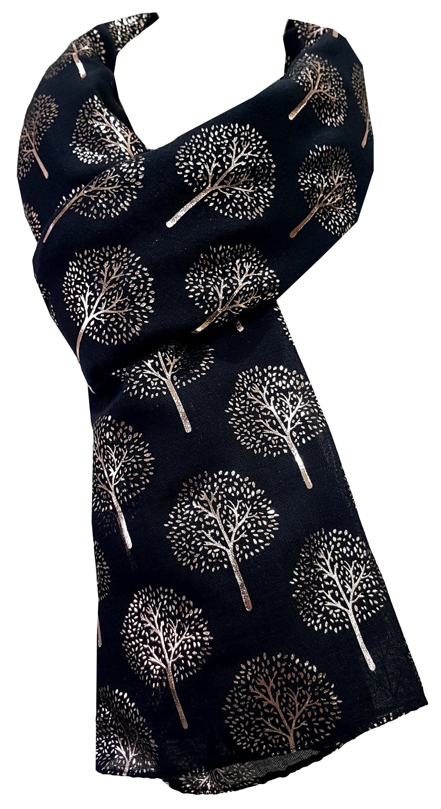 Glam BLACK Mulberry Tree Scarf with GOLD Metallic Foil Classy Ritzy Scarf Wrap Shawl Ideal Gift