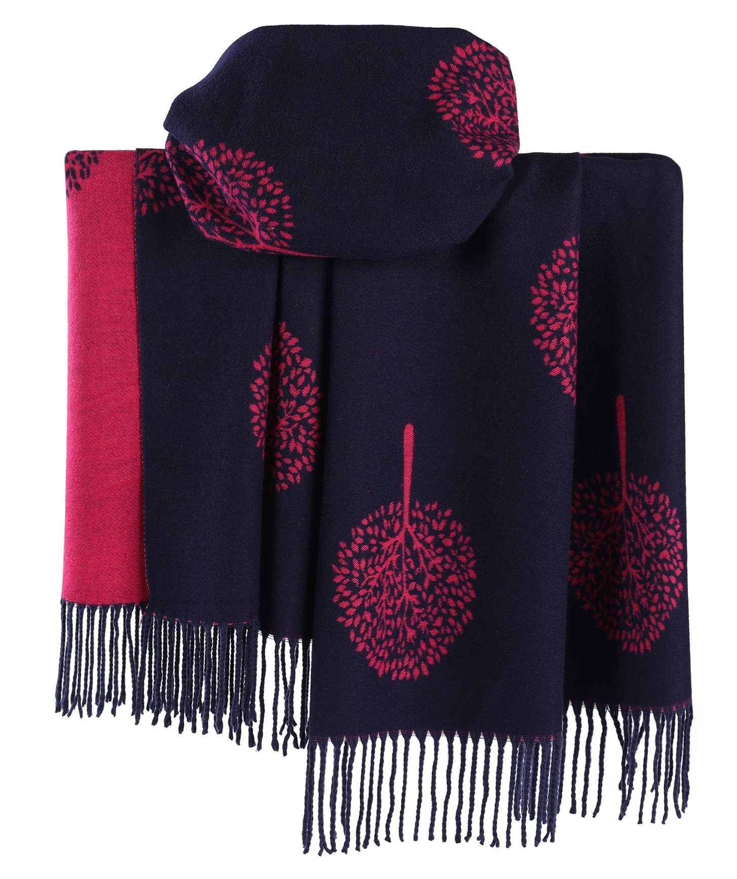 Navy Blue Hot Pink WINTER WARMER Reversible Thick Long Mulberry Print Fashion Scarf Blanket Wrap thick extra long cape shawl