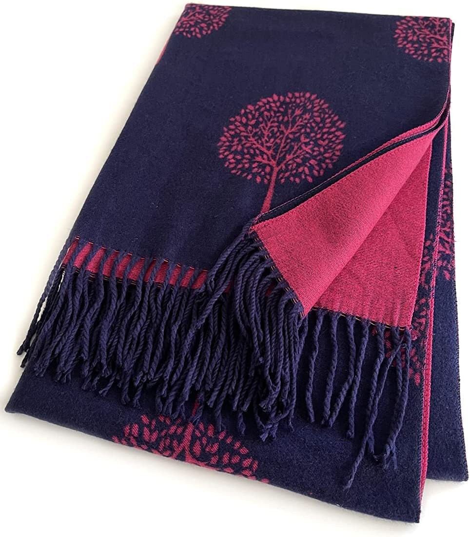 Navy Blue Hot Pink WINTER WARMER Reversible Thick Long Mulberry Print Fashion Scarf Blanket Wrap thick extra long cape shawl