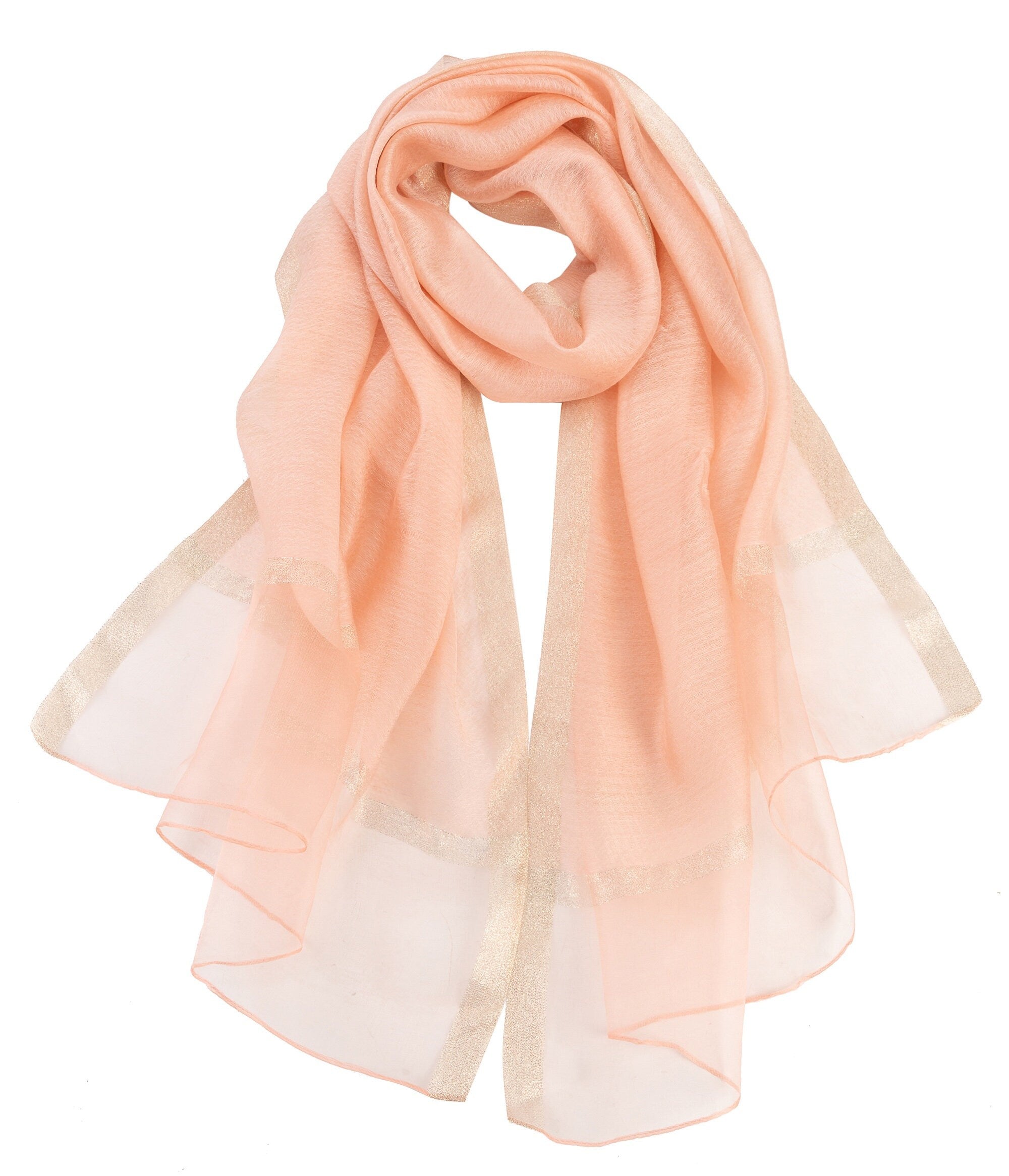 Sheer Classy Elegant Scarf Wrap Ideal for Party Event Occasion Gift - Peach / Gold